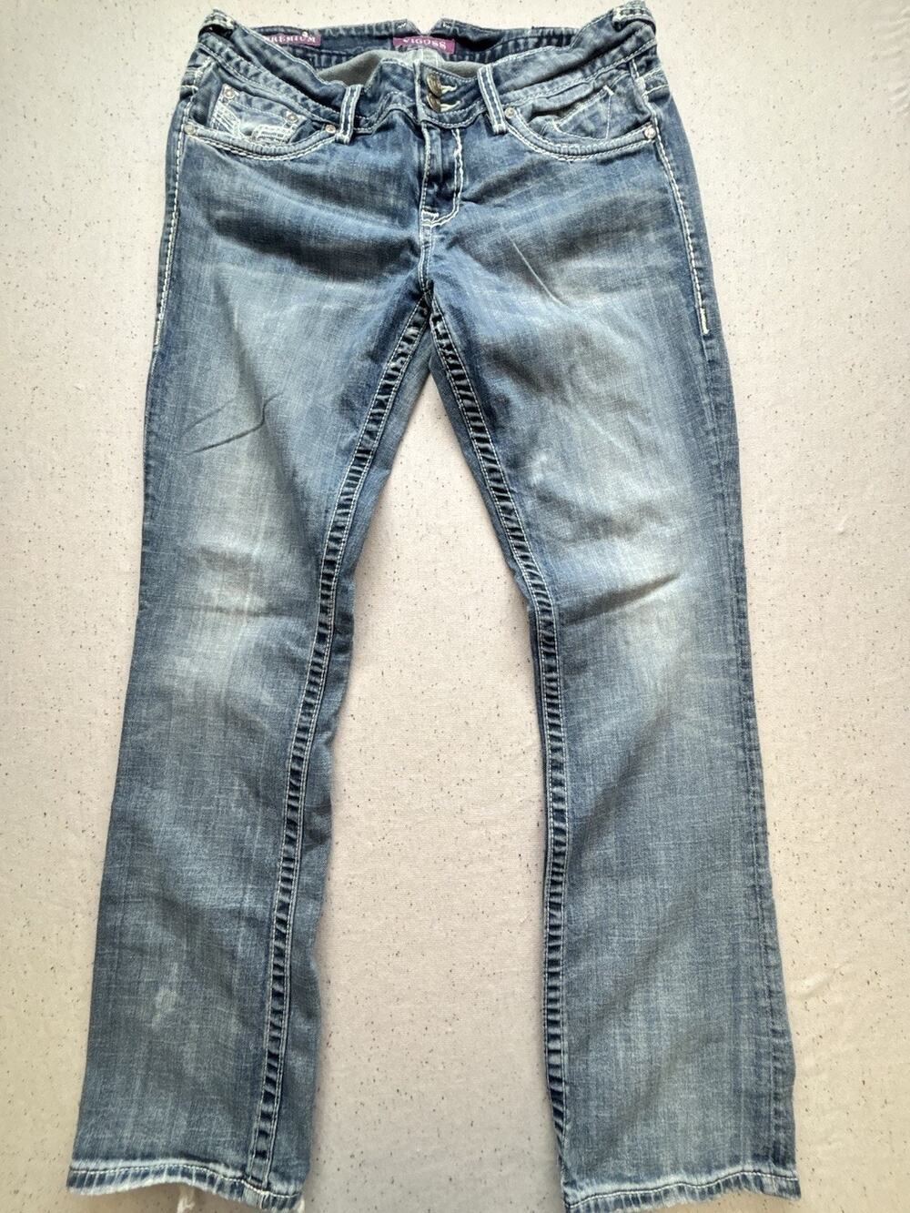 VTG Vigoss Premium Jeans Size 11 Y2K Thick Stitch Bling Bootcut Low Mid Rise